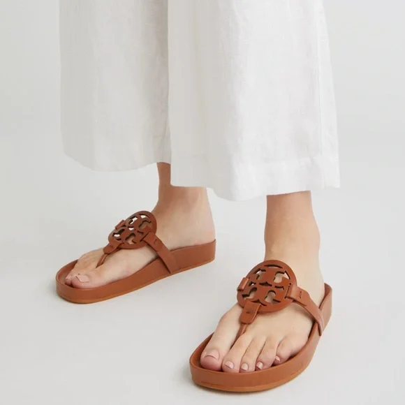 Tory Burch Miller Cloud Caramel Brown Leather Sandals 8.5 - Picture 1 of 11